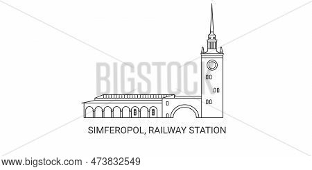 Russia, Simferopol, Railway Station Travel Landmark Vector Illustration