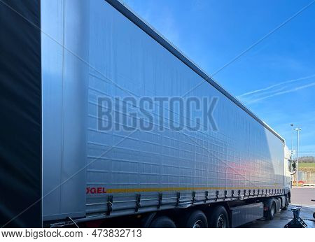 Germany - 03.20.2023: Loading Or Unloading Of Cargo In A Semi-trailer Of A Kogel Tractor On A Ramp