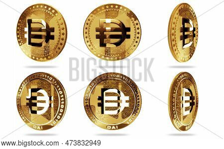 Dai Eth Stablecoin Cryptocurrency Golden Coin 3D Illustration