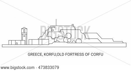 Greece, Korfu, Old Fortress Of Corfu, Travel Landmark Vector Illustration
