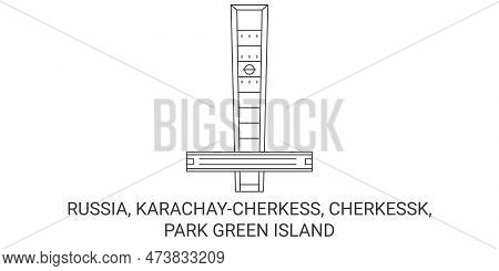 Russia, Karachaycherkess, Cherkessk, Park Green Island Travel Landmark Vector Illustration