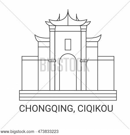 China, Chongqing, Ciqikou, Travel Landmark Vector Illustration