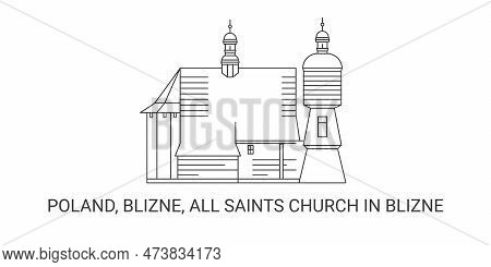 Poland, Blizne, All Saints Church In Blizne, Travel Landmark Vector Illustration