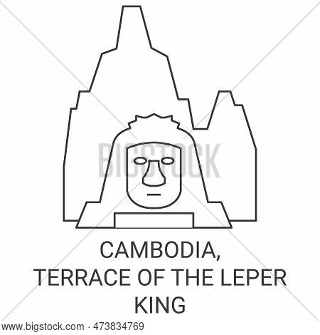 Cambodia, Terrace Of The Leper King Travel Landmark Vector Illustration