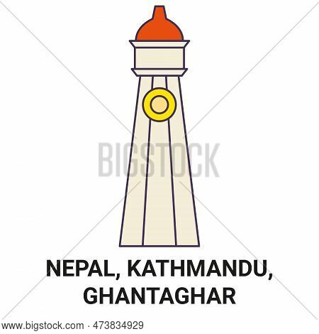 Nepal, Kathmandu, Ghantaghar Travel Landmark Vector Illustration