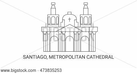 Chle, Santiago, Metropolitan Cathedral, Travel Landmark Vector Illustration