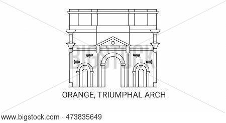 France, Orange, Triumphal Arch, Travel Landmark Vector Illustration