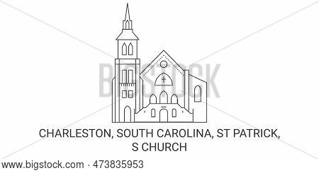 United States, Charleston, South Carolina, St Patrick, S Church Travel Landmark Vector Illustration