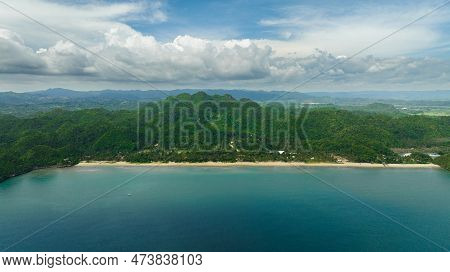 Top View Of Coast Of The Island With Tropical Vegetation And The Beach. Negros, Philippines.