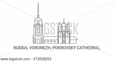 Russia, Voronezh, Pokrovsky Cathedral, Travel Landmark Vector Illustration