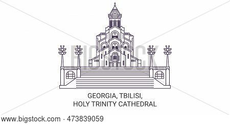 Georgia, Tbilisi, Holy Trinity Cathedral Travel Landmark Vector Illustration