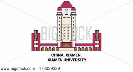China, Xiamen, Xiamen University Travel Landmark Vector Illustration