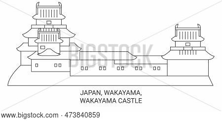 Japan, Wakayama, Wakayama Castle Travel Landmark Vector Illustration