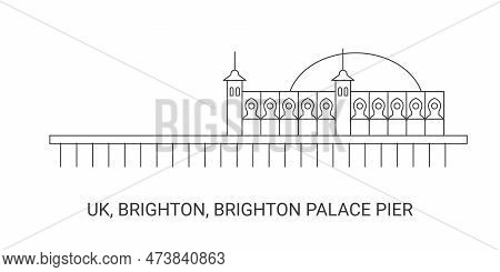 England, Brighton, Brighton Palace Pier, Travel Landmark Vector Illustration