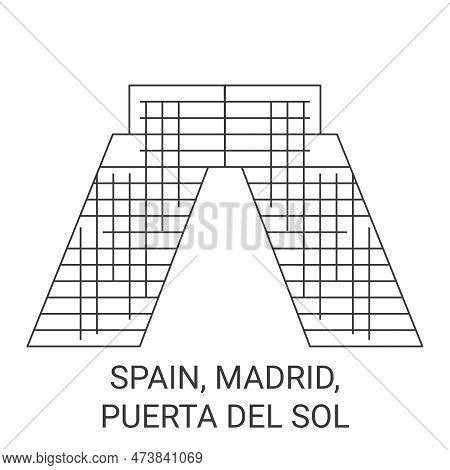 Spain, Madrid, Puerta Del Sol Travel Landmark Vector Illustration