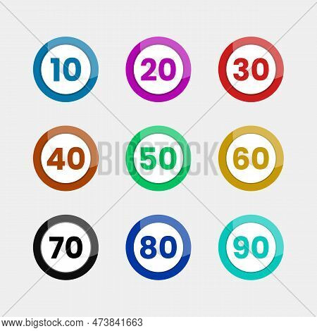 Bullet Points Numbers Round Circle Shape From Ten To Ninety