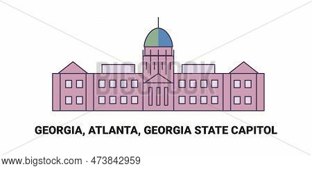 United States, Georgia, Atlanta, Georgia State Capitol, Travel Landmark Vector Illustration