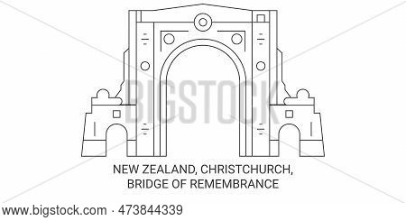 New Zealand, Christchurch, Bridge Of Remembrance Travel Landmark Vector Illustration