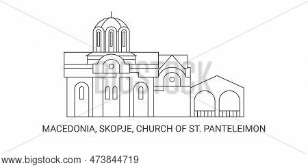 Macedonia, Skopje, Church Of St. Panteleimon, Travel Landmark Vector Illustration