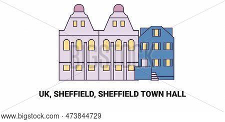 England, Sheffield, Sheffield Town Hall, Travel Landmark Vector Illustration