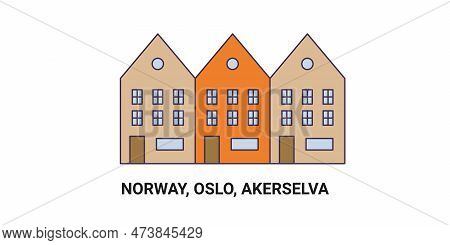 Norway, Oslo, Akerselva, Travel Landmark Vector Illustration