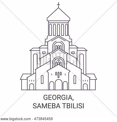 Georgia, Sameba Tbilisi Travel Landmark Vector Illustration