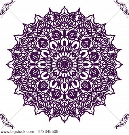 Mandala Circular Pattern Silhouette Isolated White Background For Tattoo, Decoration, Yoga And Print