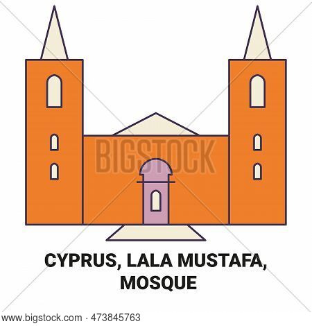 Cyprus, Lala Mustafa, Mosque Travel Landmark Vector Illustration