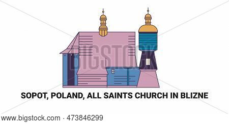 Poland, Sopot, All Saints Church In Blizne, Travel Landmark Vector Illustration