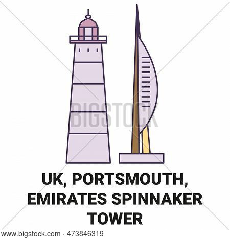 England, Portsmouth, Emirates Spinnaker Tower Travel Landmark Vector Illustration