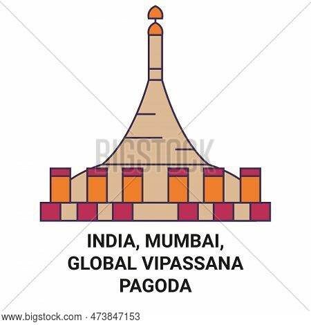India, Mumbai, Global Vipassana Pagoda Travel Landmark Vector Illustration