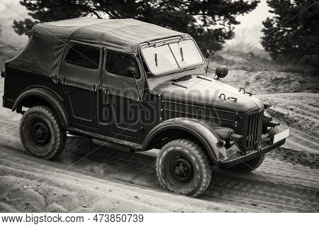 Old Military Car - Russian All-terrain Vehicle On A Dirt Road
