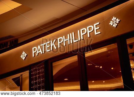 Kuala Lumpur, Malaysia - December 04, 2022: Patek Philippe Brand Retail Shop Logo Signboard On The S
