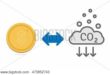 Carbon Credit Concept, Reduce Co2 Or Carbon Emissions To Get Credit.vector Illustration Flat Design 