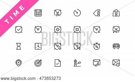 Time And Clock, Calendar, Timer Line Icons.