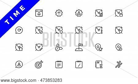 Time And Clock, Calendar, Timer Line Icons.
