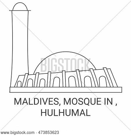 Maldives, Mosque In , Hulhumal Travel Landmark Vector Illustration