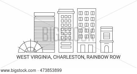 United States, West Virginia, Charleston, Rainbow Row, Travel Landmark Vector Illustration