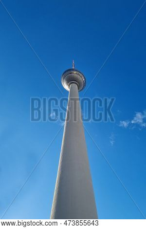 Berlin, Germany, October 2, 2022: Berlin Tv Tower Against The Blue Sky.