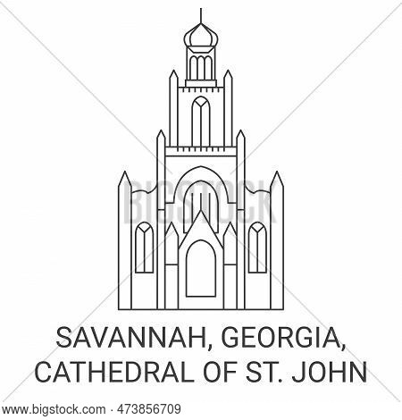 United States, Savannah, Georgia, Cathedral Of St. John Travel Landmark Vector Illustration