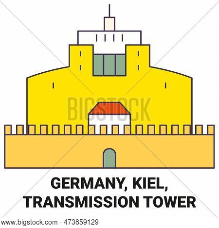 Germany, Kiel, Transmission Tower Travel Landmark Vector Illustration