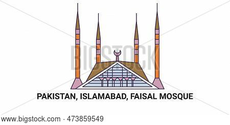 Pakistan, Islamabad, Faisal Mosque, Travel Landmark Vector Illustration