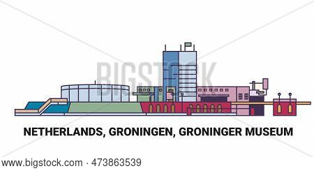 Netherlands, Groningen, Groninger Museum, Travel Landmark Vector Illustration