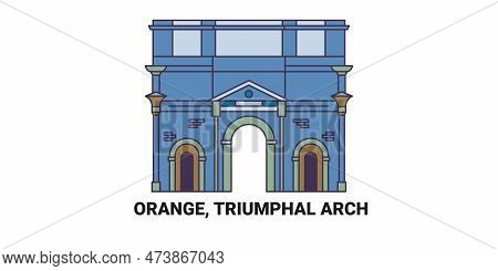 France, Orange, Triumphal Arch, Travel Landmark Vector Illustration