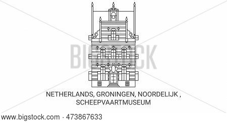 Netherlands, Groningen, Noordelijk , Scheepvaartmuseum Travel Landmark Vector Illustration