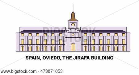 Spain, Oviedo, The Jirafa Building, Travel Landmark Vector Illustration