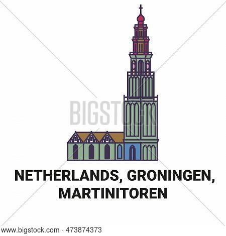 Netherlands, Groningen, Martinitoren Travel Landmark Vector Illustration