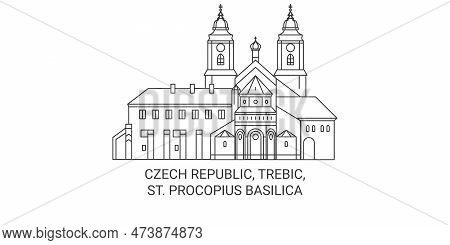 Czech Republic, Trebic, St. Procopius Basilica Travel Landmark Vector Illustration