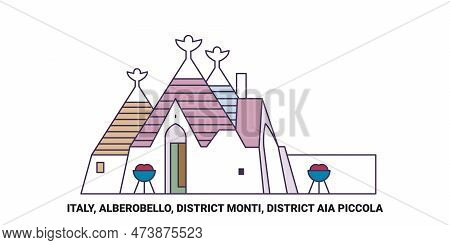 Italy, Alberobello, District Monti, District Aia Piccola Travel Landmark Vector Illustration