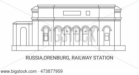 Russia, Orenburg, Railway Station, Travel Landmark Vector Illustration